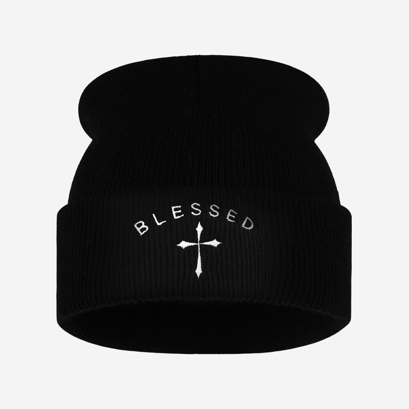 Beanie Cuffed Knit - Kutsal Haç İşlemeli Bere, Kışlık Manşetli