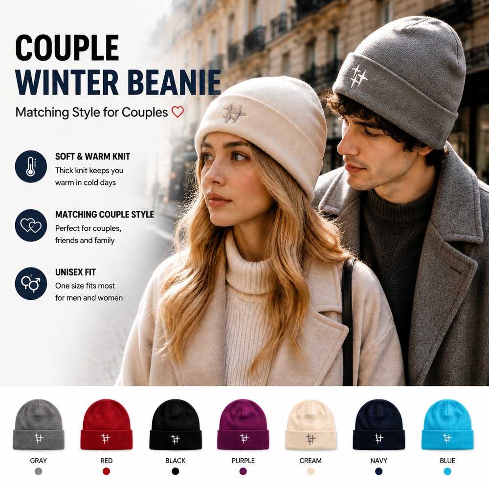 Beanie Cuffed Knit - Kadınlar için Kışlık Yıldız Nakışlı Örgü