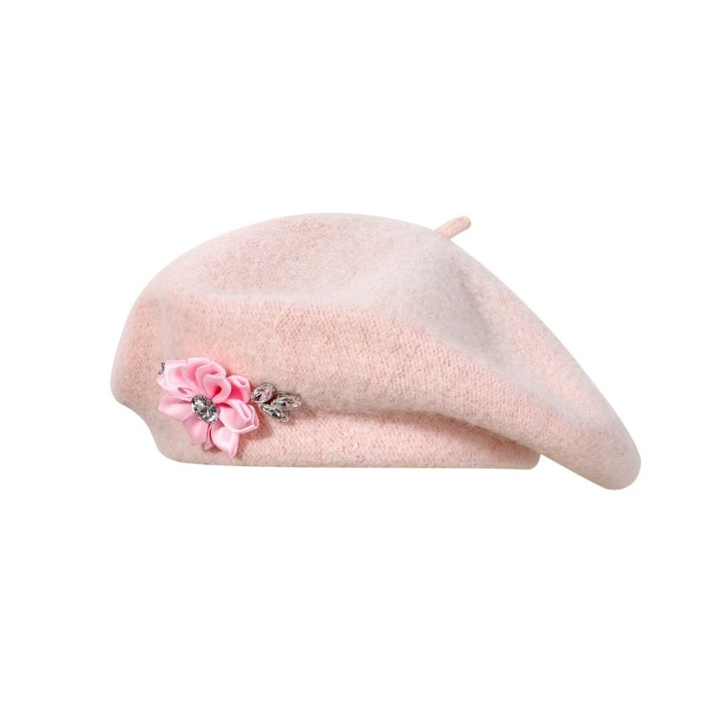 Beret French Wool - Tatlı Düz Renk Yün Bere Kristal